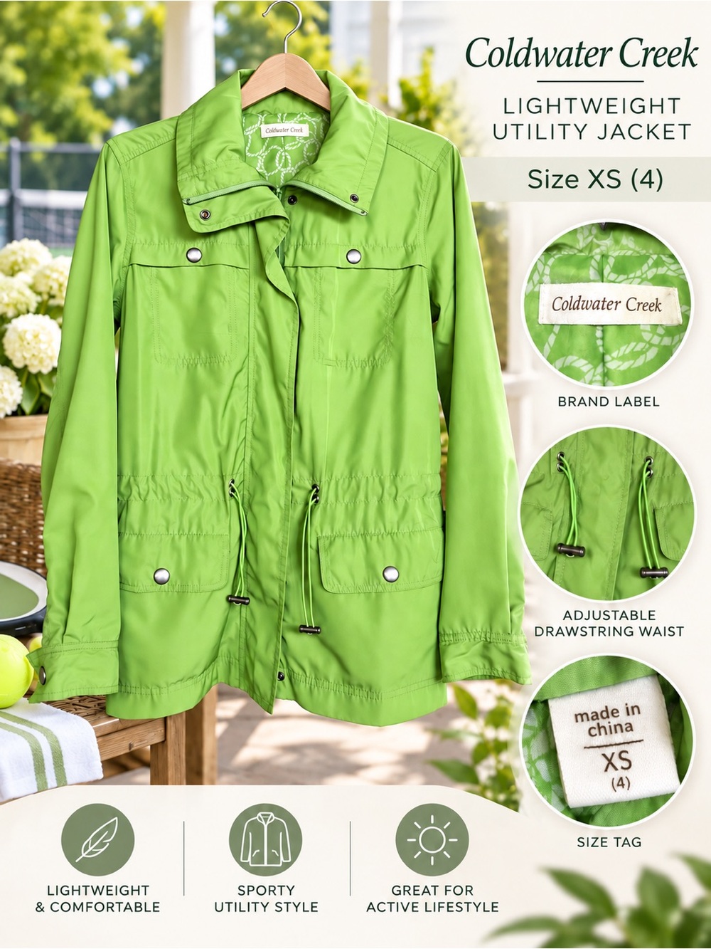 Coldwater Creek Lime Green Lightweight Utility Jacket